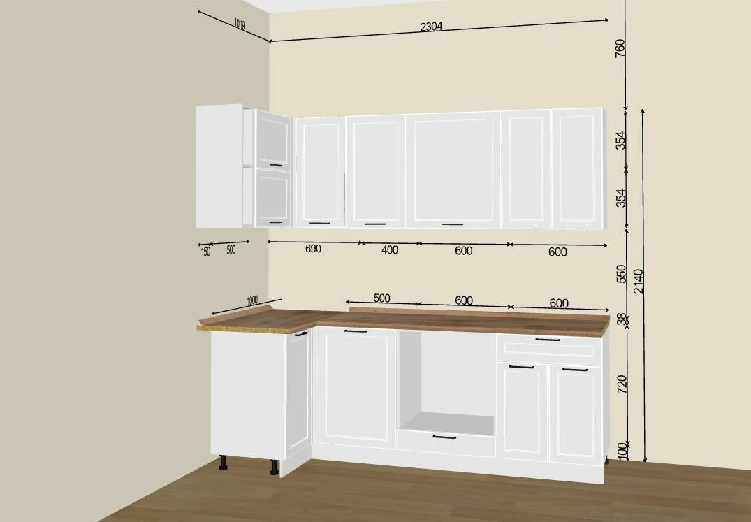 Кухонный гарнитур VIVAT "Барселона-04", угловой, ЛДСП. МДФ, цвет белый