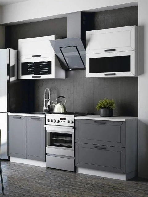Кухонный гарнитур Монако 1,6м белый снег/ графит со столешницей, МДФ/ЛДСП